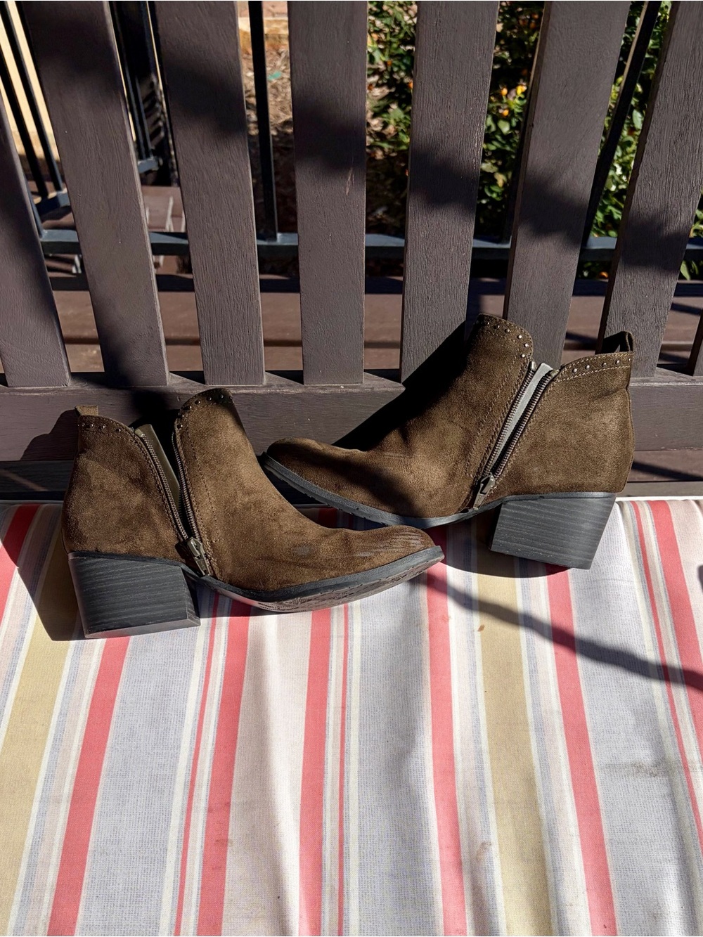 Sonoma Olive Suede Ankle Boots with Stud & Side Zipper - Picture 5 of 11
